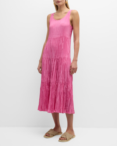Shop Eileen Fisher Tiered Sleeveless Crinkled Midi Dress In Wine