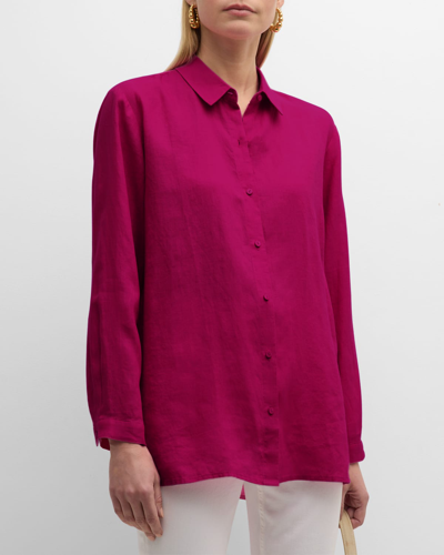 Shop Eileen Fisher Button-down Organic Linen Shirt In Rhapsody