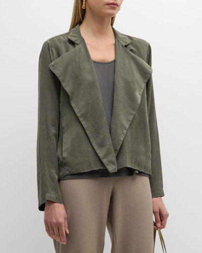 Shop Eileen Fisher Stand-collar Faux Suede Jacket In Grove