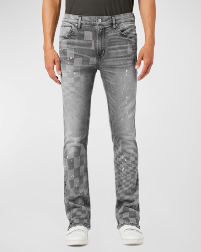 Shop Hudson Men's Walker Kick Flare Checkered Jeans In Grey Check