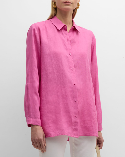 Shop Eileen Fisher Button-down Organic Linen Shirt In Flame