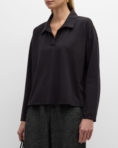 Shop Eileen Fisher Boxy Organic Cotton Jersey Top In Black
