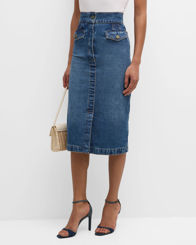Shop Frame The Vent Front Denim Skirt In Pearl District