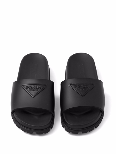 Shop Prada Rubber Slider Sandals In Black