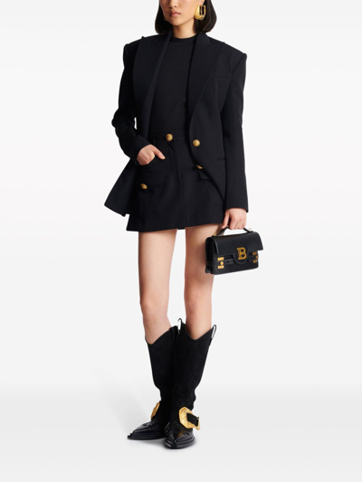 Shop Balmain Buttoned Wool Mini Skirt In Black