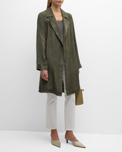 Shop Eileen Fisher Notched-lapel Garment-dyed Woven Coat In Grove