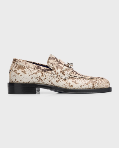 Shop Burberry Men's Python-print Leather Barbed Loafers In Serpent