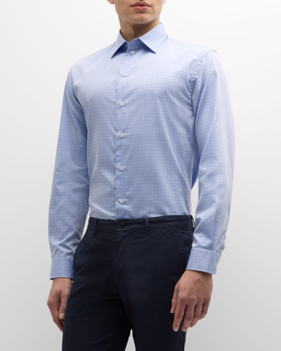 Shop Emporio Armani Men's Cotton Grid Check Sport Shirt In Blue