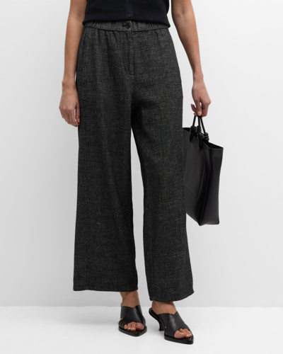 Shop Eileen Fisher Petite Cropped Wide-leg Hemp-cotton Pants In Black