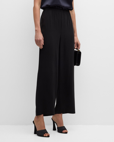 Shop Eileen Fisher Petite Cropped Straight-leg Silk Pants In Black