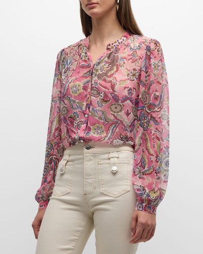 Shop Veronica Beard Ashlynn Long-sleeve Printed Silk Blouse In Rose Multi