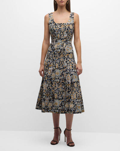 Shop Veronica Beard Jolie Printed A-line Midi Dress In Multi