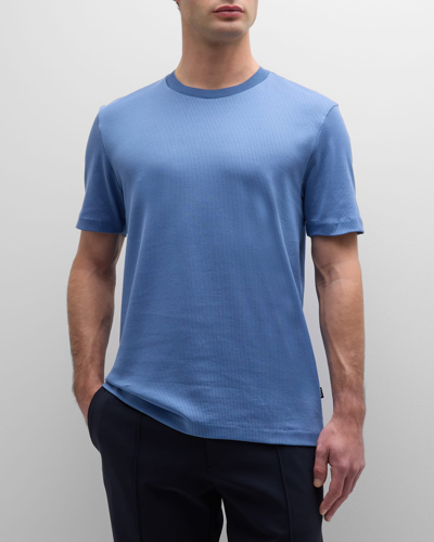 Shop Hugo Boss Men's Textured Cotton Crewneck T-shirt In Open Blue
