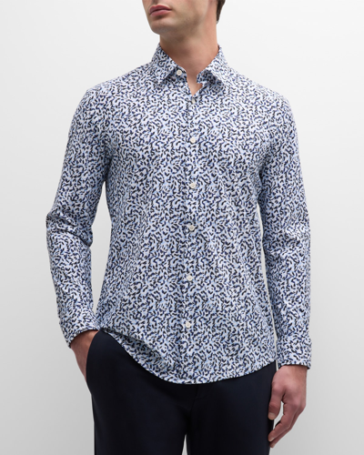 Shop Hugo Boss Men's Cotton-stretch Printed Sport Shirt In Pastel Blue