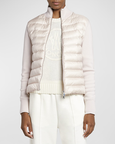 Shop Moncler Hybrid Puffer Cardigan In Open Pink