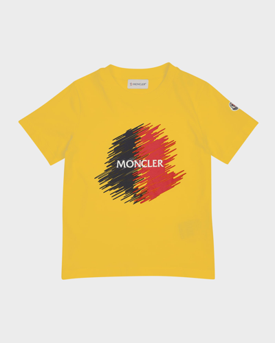 Shop Moncler Boy's Scribble Graphic Print Short-sleeve T-shirt In Yellow