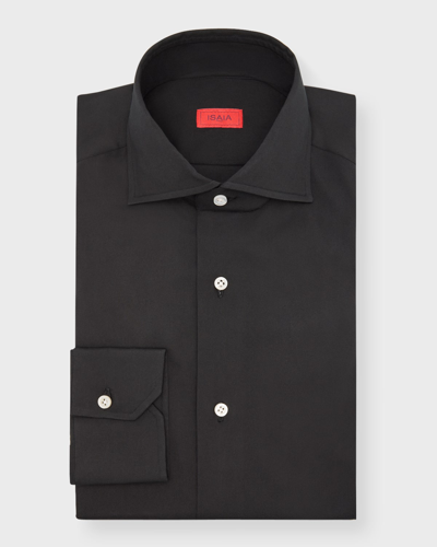 Shop Isaia Men's Broadcloth Dress Shirt In Black