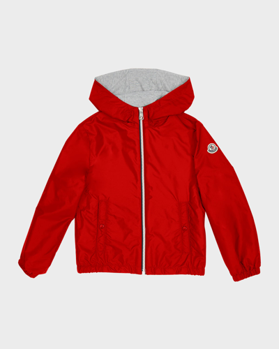 Shop Moncler Boy's Urville Hooded Wind-resistant Jacket In Fire Red