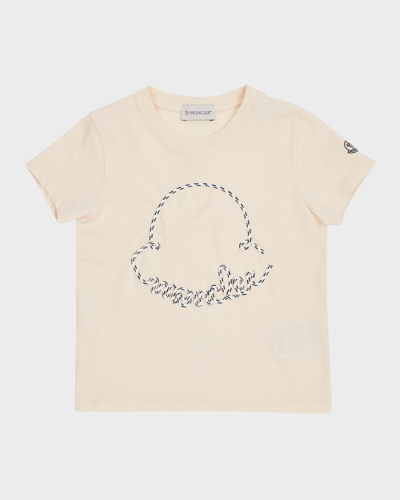 Shop Moncler Girl's Cord Appliqué Logo Short-sleeve T-shirt In Antique White