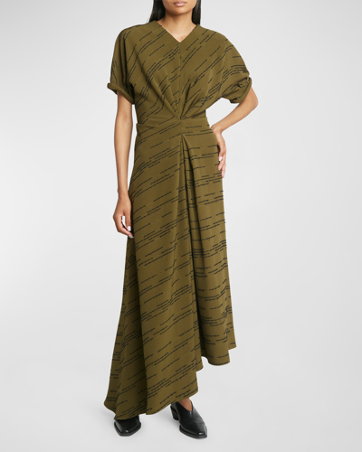 Shop Proenza Schouler Vivienne Inverted Asymmetric Midi Dress In Olive Multi