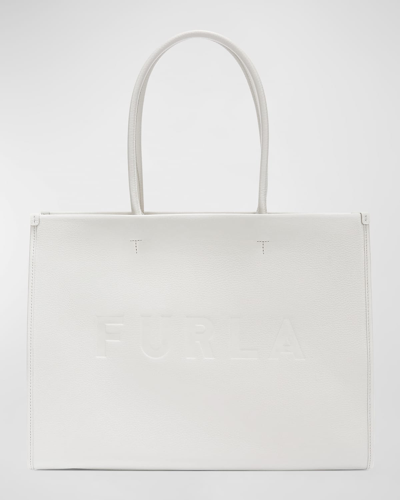 Shop Furla Opportunity Logo Leather Tote Bag In Marshmallownero