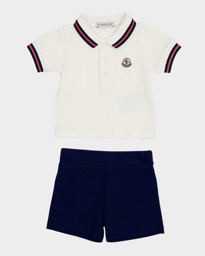 Shop Moncler Boy's Short-sleeve Polo Shirt And Shorts Set In Natural