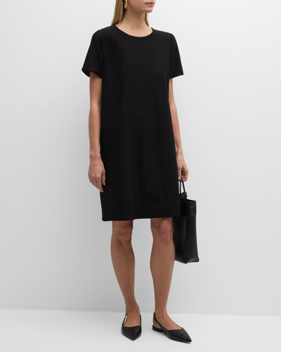 Shop Eileen Fisher Scoop-neck Stretch Crepe Midi T-shirt Dress In Black