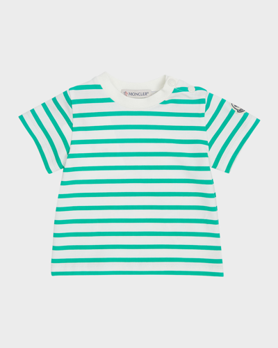 Shop Moncler Boy's Cotton Stripe Short-sleeve Crew T-shirt In Medium Green