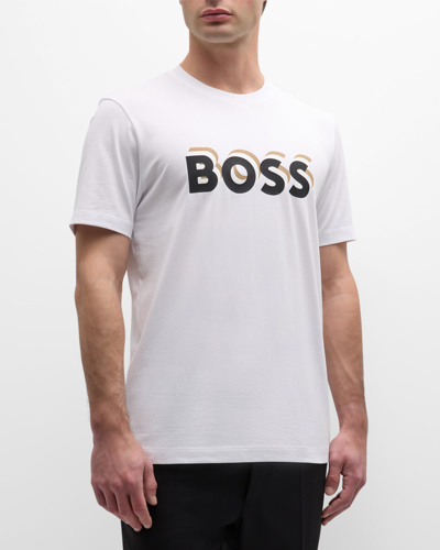 Shop Hugo Boss Men's Cotton-stretch Logo T-shirt In White