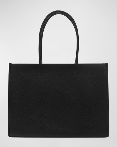 Shop Furla Opportunity Logo Leather Tote Bag In Nero
