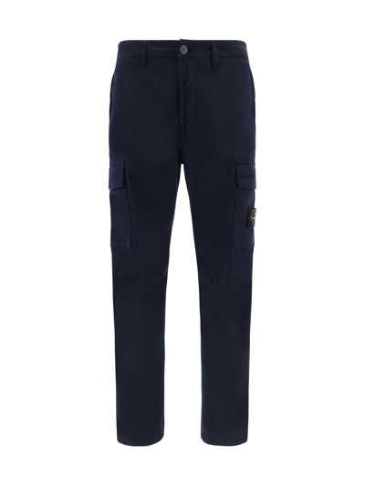 Shop Stone Island Tapered Pants In Bleu