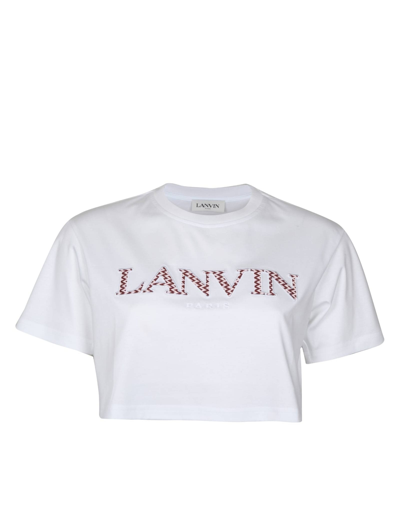 Shop Lanvin Cropped Cotton T-shirt With Logo In Optic White