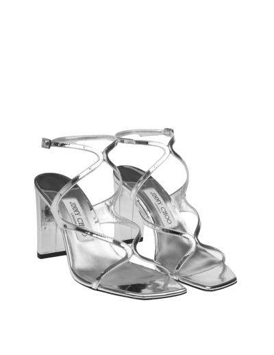 Shop Jimmy Choo Mirror Effect Leather Sandal Silver Color