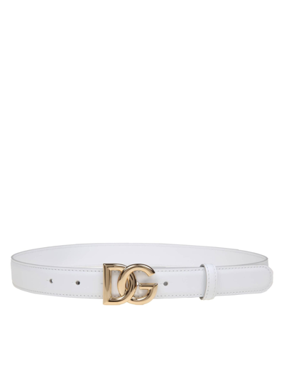 Shop Dolce & Gabbana Belt In Calfskin With Crossed Dg Logo In Optical White