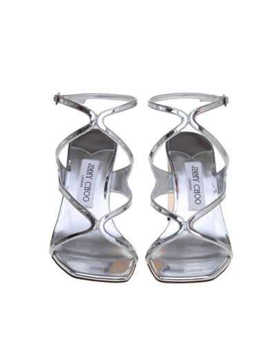 Shop Jimmy Choo Mirror Effect Leather Sandal Silver Color
