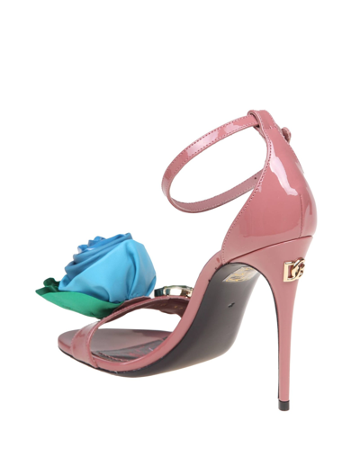 Shop Dolce & Gabbana Kiera Patent Sandal With Applied Flower In Pink