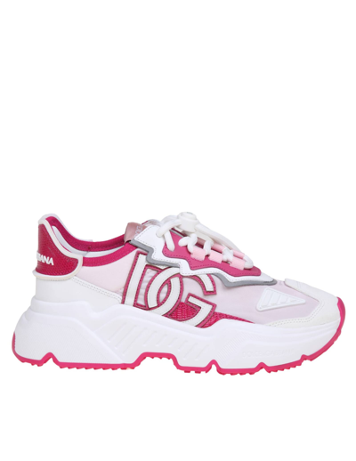 Shop Dolce & Gabbana Daymaster Sneakers In Fabric And Suede In White/pink