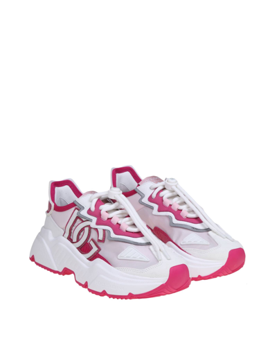 Shop Dolce & Gabbana Daymaster Sneakers In Fabric And Suede In White/pink