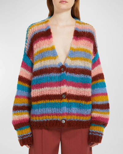 Shop Weekend Max Mara Gerarda Striped Wool Button-front Cardigan In Multicolour