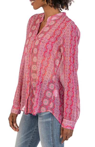 Shop Kut From The Kloth Jasmine Chiffon Button-up Shirt In Albi Stripe-magenta