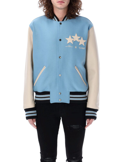 Shop Amiri Oversized Stars Varsity Jacket In Blue