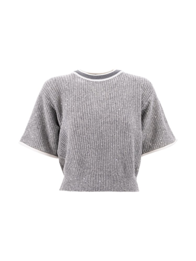 Shop Brunello Cucinelli Sequin Embellished Knitted Top In Grey