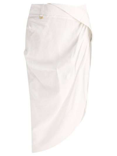 Shop Jacquemus La Jupe Saudade Draped Skirt In White