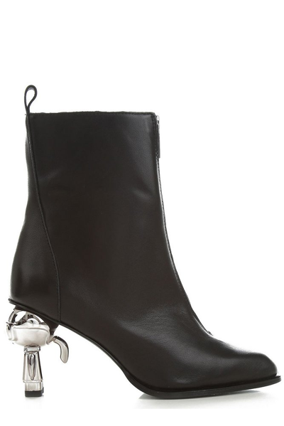 Shop Karl Lagerfeld Ikonik Front Zipped Heeled Boots In Black