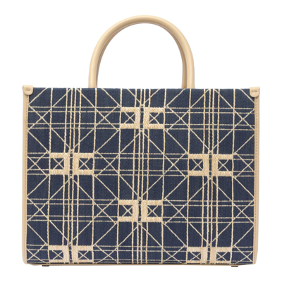 Shop Elisabetta Franchi Logo Embroidered Medium Tote Bag In Navy