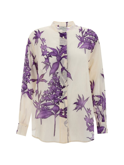 Shop Forte Forte Floral Printed Collarless Shirt In Multi