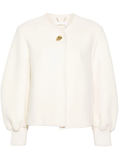 Shop Chloé Wool Blend Short Coat In White