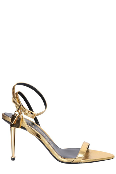 Shop Tom Ford Padlock High Stiletto Heel Sandals In Gold