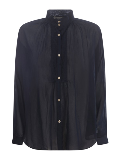Shop Forte Forte Mandarin Collar Long Sleeved Shirt In Blue