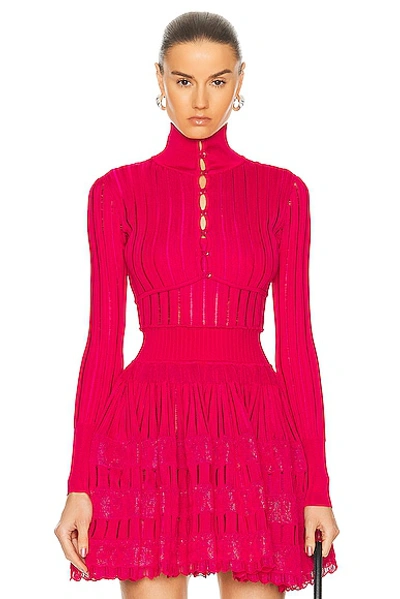 Alaïa Crinoline Cropped Mockneck Cardigan In Bougainville